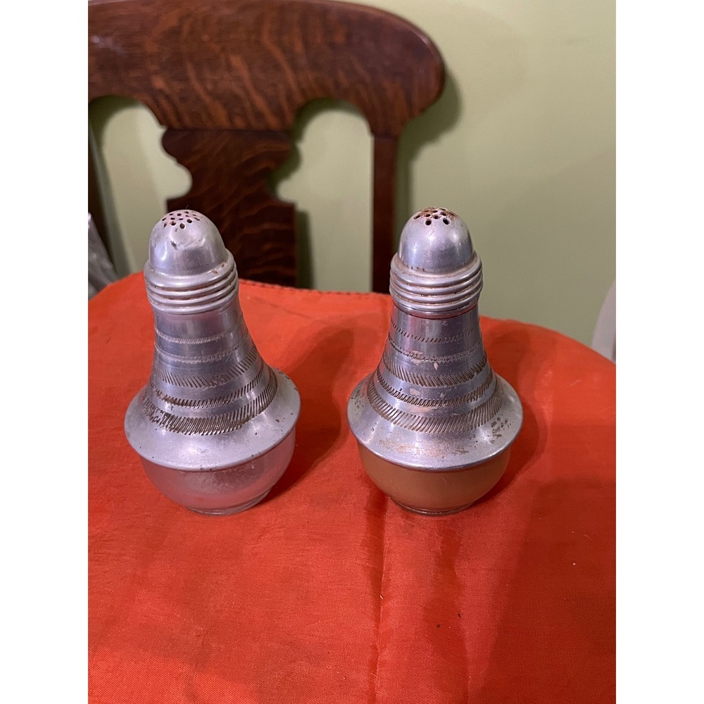 Vintage Aluminum Salt and‎ Pepper Shakers Set Ornate Retro Kitchen Decor